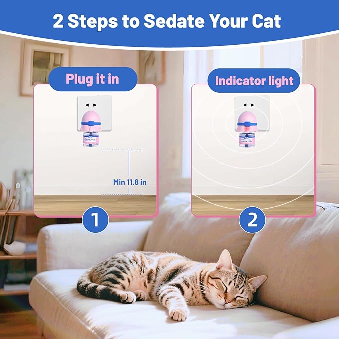 Cat Calming Diffuser, Cat Calming Pheromone Diffuser, Safe Cat Anxiety Relief, Lasts 60 Days, Reduce Stress, Cat Pheromone Diffuser (1Diffusers+2Refills), Calming Cat Pheromone Diffuser