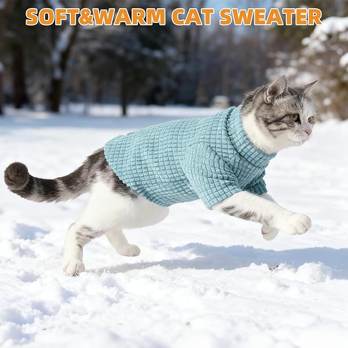 KOOLTAIL Cat Sweater for Sphynx - Soft Fleece Sweaters for Cats Only, Elastic Pet Clothes with Sleeves, Thick Winter Warm Cold Weather Apparel for Hairless Cat, Puppy Pajamas for Small Dogs, Blue M