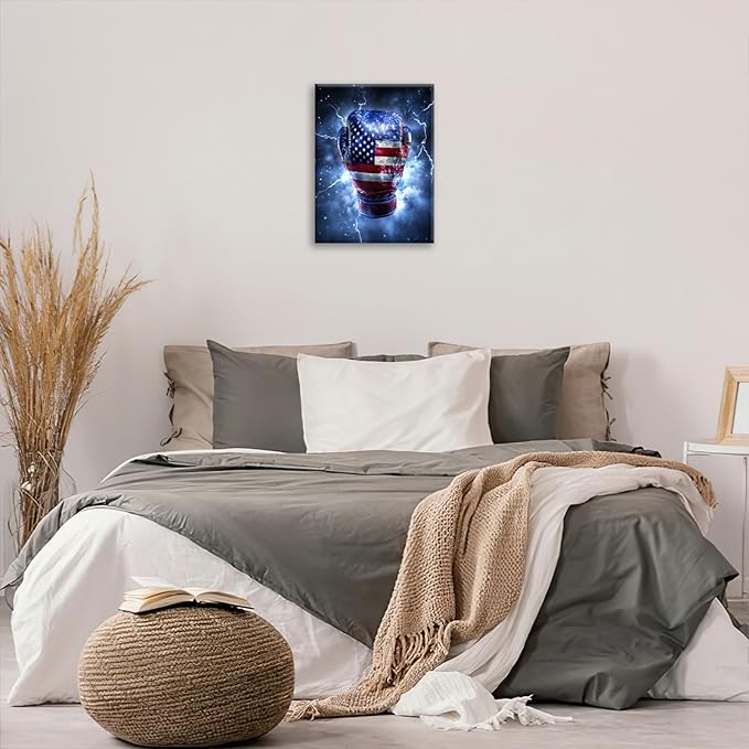 Sports Boxing Wall Art Canvas American Flag Wall Decor Prints Framed Painting Pictures Gifts Artwork for Bathroom Living Dining Room 16"x20"