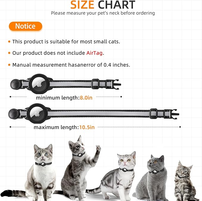 Airtag Cat Collar Breakaway, Odokele Reflective Cats Collars with Apple Air Tag Holder for Kitten, Cat GPS Tracker Adjustable Collars with Safety Quick Release Buckle for Kitties and Puppies - Black