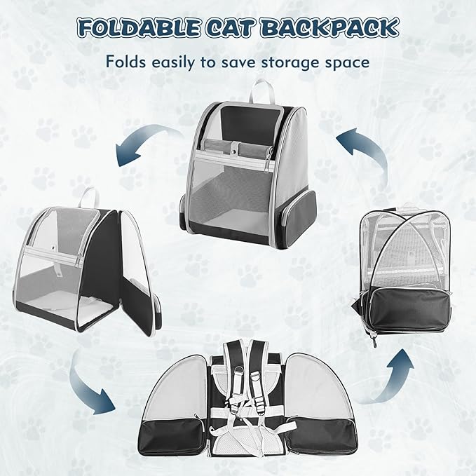 Cat Backpack Carrier, Pet Backpack Carrier Cats and Small Dogs, Collapsible Fully Ventilation Cat Backpack for Outdoors Hiking Camping Travel(up to 16.5lbs)