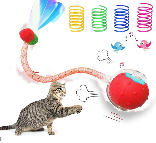 Interactive Cat Toys Ball for Indoor Cats Fast Rolling on Carpet,Colorful Plastic Spring Cat Toys 5Suit ,Automatic Kitten Toys for Bored Indoor Adult Cats,Motion Activated
