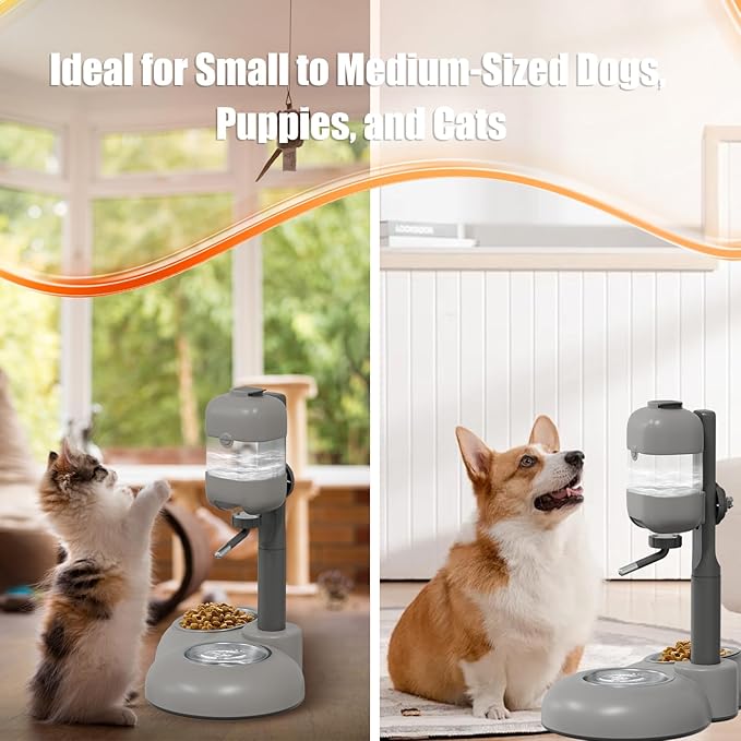 Puppy Bowls for Small Dogs,3 in 1 Dog Bowl Set with Puppy Water Bottle and 2 Food Grade Stainless Steel Bowls,15°Tilted Food and Water Bowl Set for Cats,Rabbits,Ferrets,Guineas