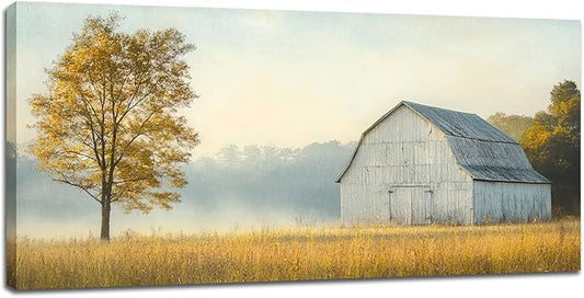 Large Farmhouse Barn Wall Art Country Landscape Canvas Living Room Rustic Tree Pictures Framed Prints Oversize Wall Decor Painting Artwork for Bedroom Dining Office Home 60"x30"