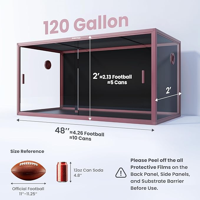 120 Gallon Reptile Terrarium, 48" x 24" x 24" Reptile Enclosure with Sliding Door Top Screen Ventilation,Blue Tongue Skink Tank for Easy Maintenance