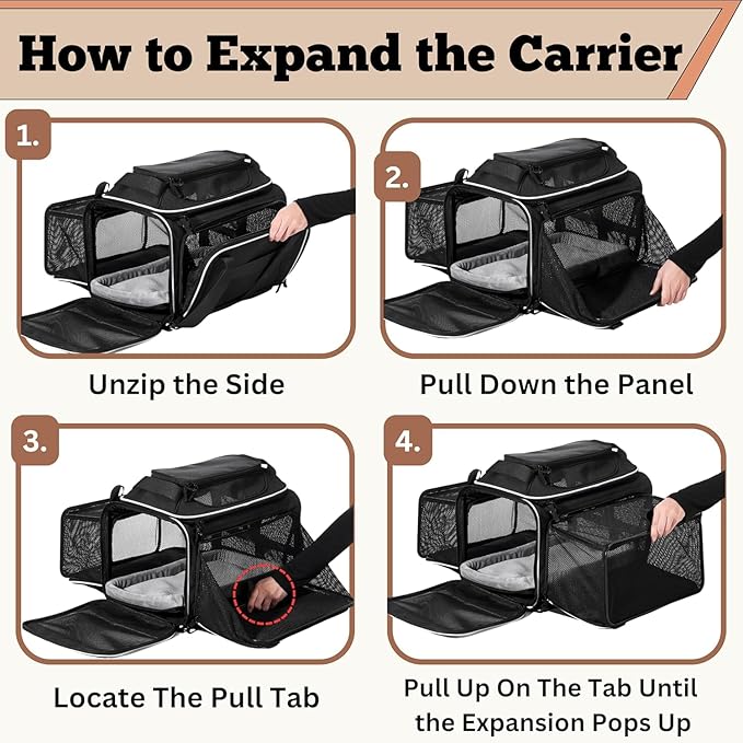 Airline Approved Top-Expanding Pet Carrier on Wheels- Extra Spacious Soft Lined Carrier! 18x11x11 (Grey, Expanding Sides)