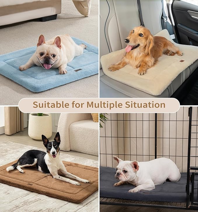 Made4Pets Dog Crate Pad Bed for Medium Dogs, Washable & Reversible, Anti-Slip Kennel Mat for Cozy Sleeping, Soft Fluffy Dog Bed for Indoor & Outdoor Use, 29"x21", Brown