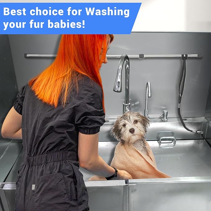 Professional Dog Grooming Tub, 38" Stainless Steel Dog Wash Station with Ramp, Storage Drawer, Floor Grate & Faucet/Dog Bathtub for Large, Medium & Small Pets, Left Door