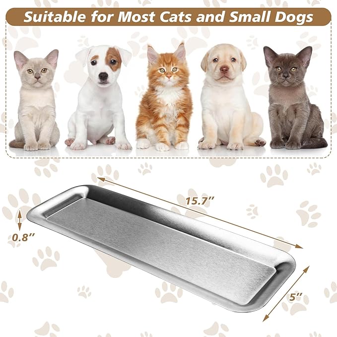 Cat Food Bowl,Extra Wide Stainless Steel Bowls for Multi-Cat Family and Flat Face Cats,Anti Whisker Fatigue Dishes Non Slip Shallow Kitten Plates for Food and Water
