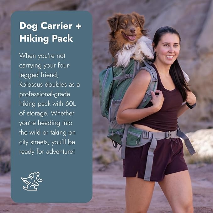 K9 Sport Sack Kolossus - Large, Myrtle Green - The Big Dog Backpack - Ideal for Dogs 20-22” Long - Fully Adjustable Pet Carrier - Doubles as a Professional-Grade 60L Hiking Pack
