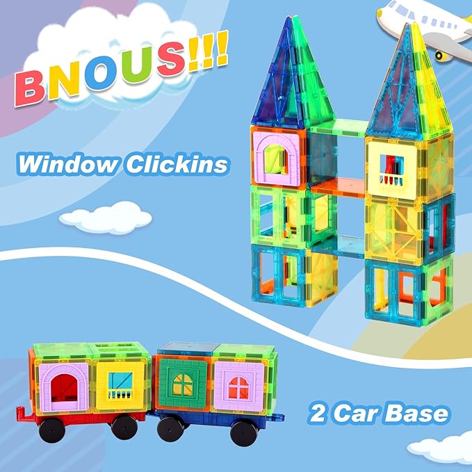 Magnetic Tiles,104PCS Magnetic Building Tiles for Kids, Educational Magnetic Stacking Blocks, Magnets Construction Toys, Christmas Toy Gift for Toddlers,Kids Boys and Girls 3 4 5 6 7 8 9+Year