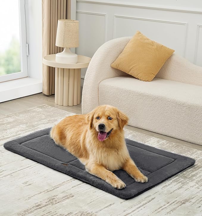Made4Pets Dog Crate Pad Bed for Large Dogs, Washable & Reversible, Anti-Slip Kennel Mat for Cozy Sleeping, Soft Fluffy Dog Bed for Indoor & Outdoor Use, 41"x29", Dark Gray