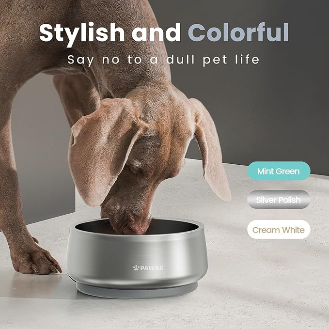 Pawaii Stainless Steel Dog Bowl with Non-Slip Rubber Base & Double Wall Insulation - Durable Design | Includes ID Tag | Dishwasher Safe Food & Water Bowl for All Dogs (68oz)