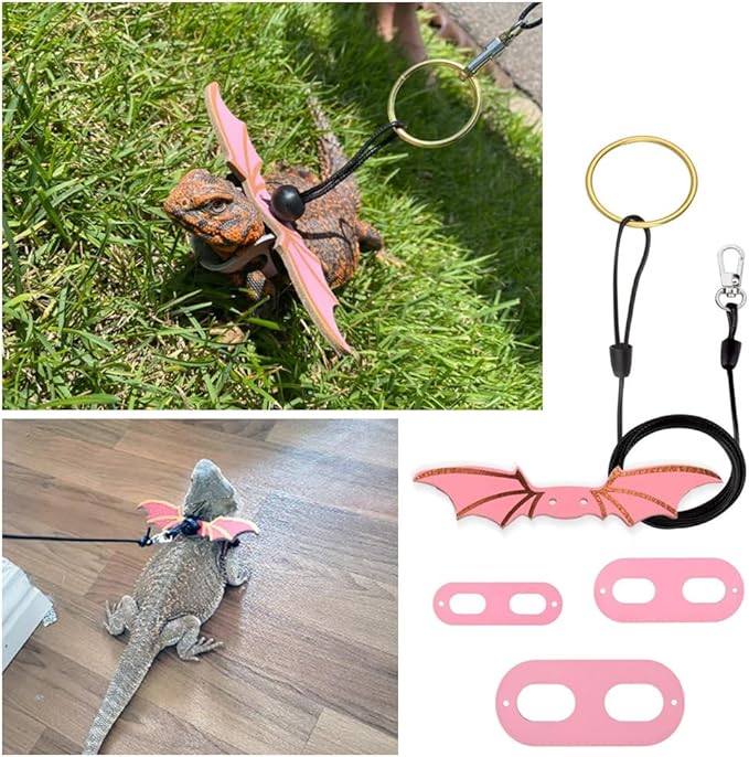 3 Size Pack Bearded Dragon Leashes and Harnesses, Bearded Dragon Harness, Soft Leather Detachable Adjustable Reptile Lizard Wing Leash