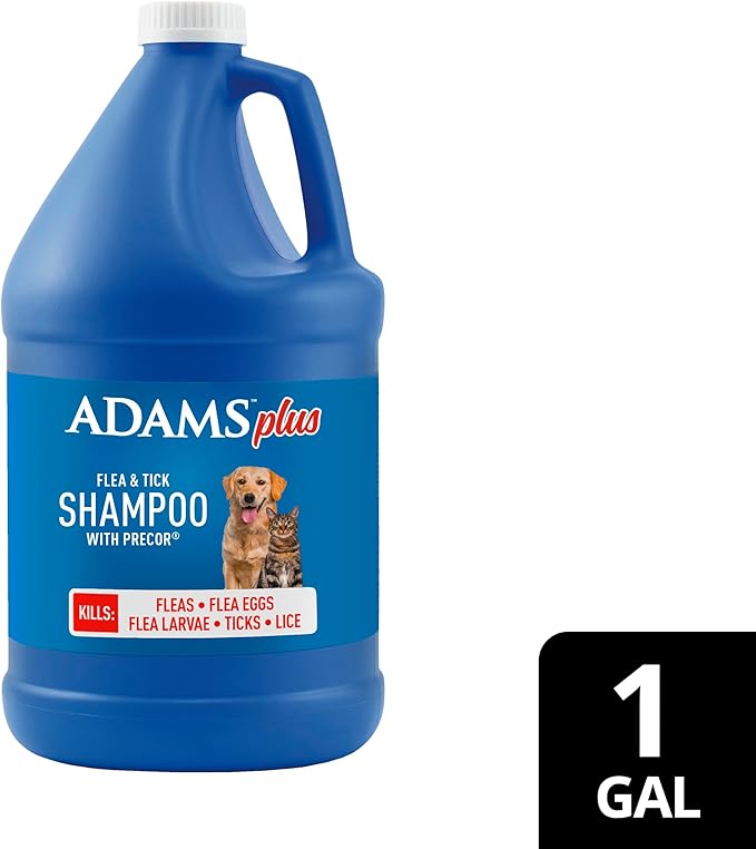 ADAMS Plus Flea & Tick Shampoo with Precor IGR for Cats, Kittens, Dogs & Puppies Over 12 Weeks Of Age, Sensitive Skin Flea Treatment, Kills Adult Fleas, Flea Eggs, Ticks, and Lice, 1 Gallon