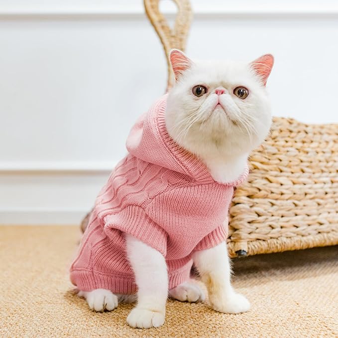 PUPTECK Winter Dog Cat Sweater Coat - Soft Cold Weather Clothes Knitwear for Kitties & Small Dogs Indoor Outdoor Walking Warm, Knitted Classic for Doggies Kitties Girls Boys, Pink L