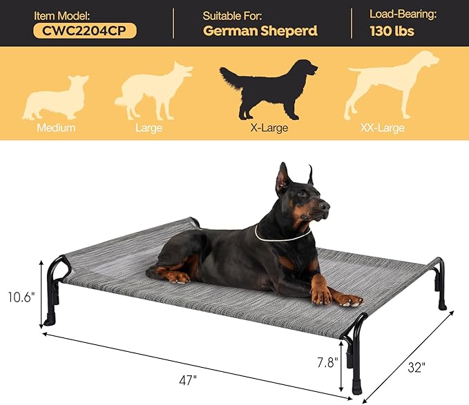 Veehoo XL Outdoor Elevated Dog Bed, Raised Dog Cot for Extra Large Dogs, Cooling Washable Waterproof Pet Hammock Beds with Slope Headrest, Breathable Mesh and Sturdy Frame, X-Large, CWC2204