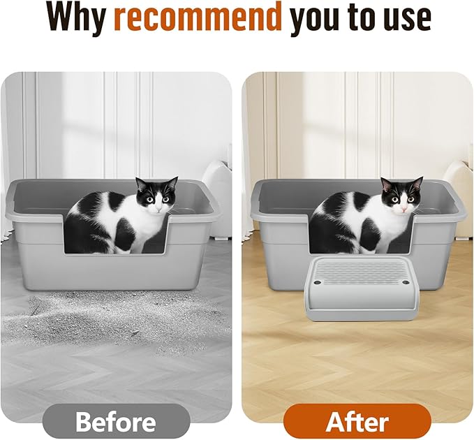 Cat Litter Box Step, Cat Litter Box Ramp Mat with Filter Function for Self-Cleaning Cat Litter Box, Easy to Clean, Cat Pedal Step Stool Ideal for Kitten & Elderly Cats (Light Grey)