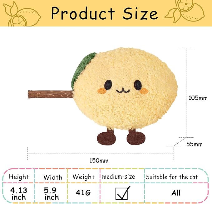 PAZ'S GIFT Catnip Toys - Cat Kick & Rope Toys for Indoor Play, Cat & Kitten Teething Chew Toys for Aggressive Chewing & Teeth Cleaning (Velvet Lemon)