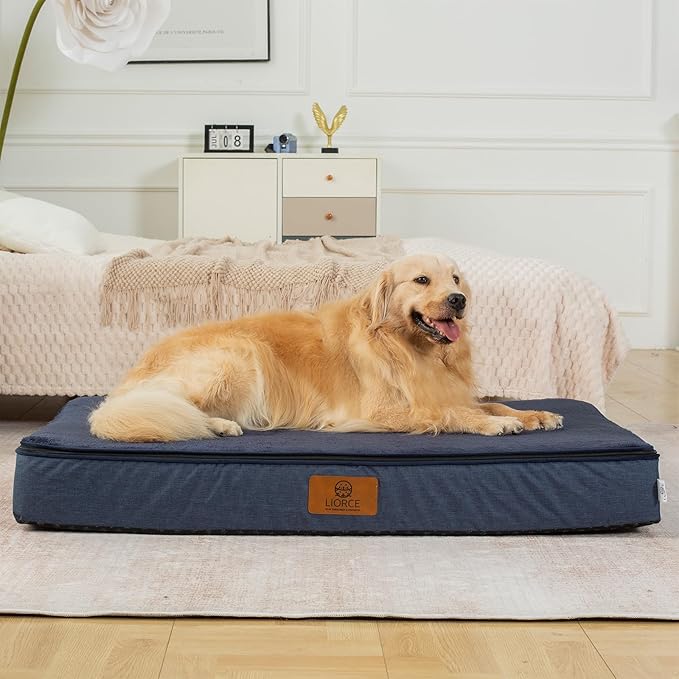 Orthopedic Memory Foam XXL Dog Bed - 6" Thick Beds for Extra Large Sized Dog - Waterproof Removable Washable Cover & Wrap-Around Zipper - Ultimate Comfort & Easy Maintenance, Navy