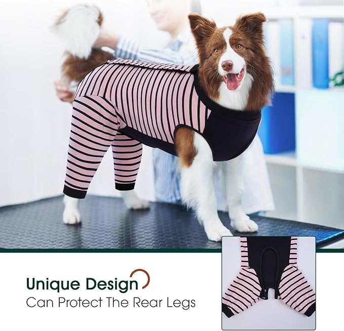 Kuoser Dog Recovery Suit, Anti Licking Dogs Rear Leg Sleeve, Abdominal Dog Surgical Suit with Pants Cover Protect Wounds, Dogs Elbow Protector Soft Pet Surgery Onesie Cone Alternative, Pink XL