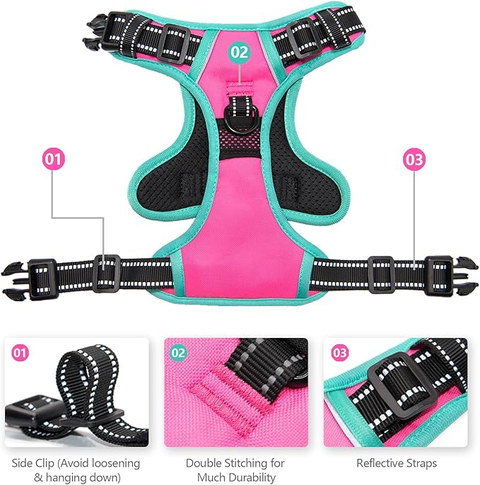 PHOEPET 2019 Reflective Dog Harness Large Breed (XL, Pink)