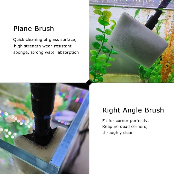 AQUANEAT 6 in 1 Fish Tank Cleaning Tools, Aquarium Cleaner Set with Adjustable Handle, Including Algae Scraper, Sponge Pad, Fish Net, and Brush