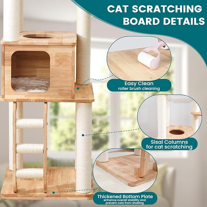 65-inch Tall Cat Tree,Cat Tower for Indoor Cats with Feel-Safe Enclosed Cat Cave、Scratching Post、Space Capsule Nest and Cat Ladder