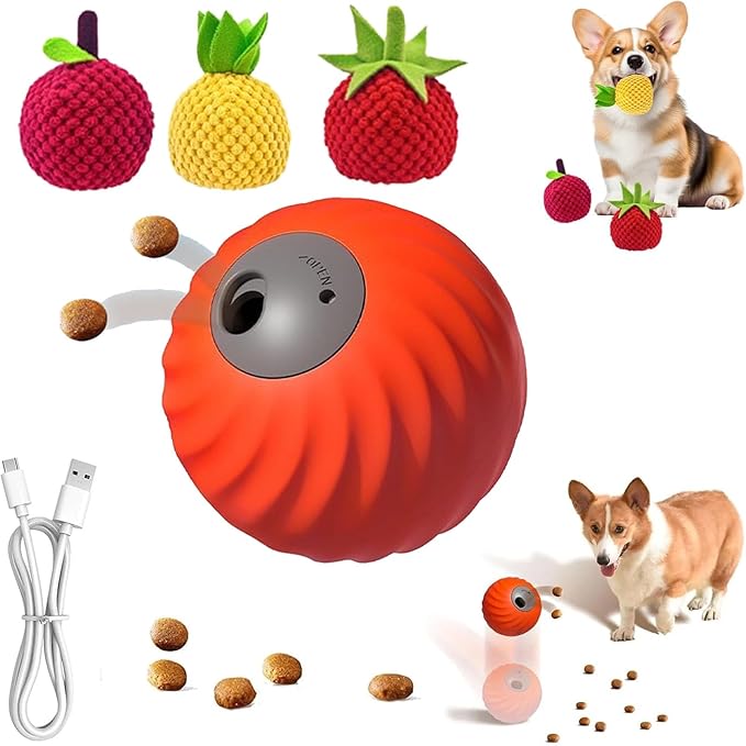 Zoomie Buddy 2.0, Zoomie Buddy for Dogs, 2 in 1 Smart Touch Interactive Dog Balls & Pet Feeder, 2.83" Diameter, Suitable for Small/Medium Dogs, with Fruit Plush Cover (Orange, 3*Mix)