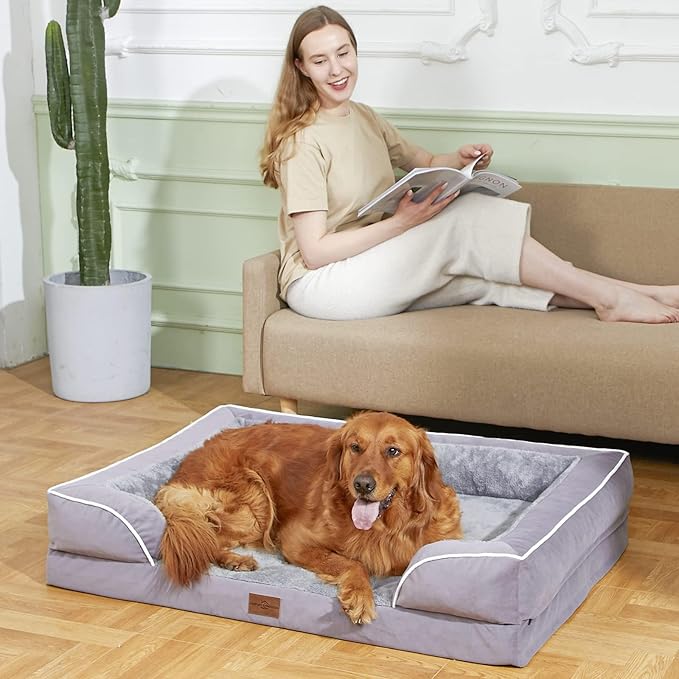 Comfort Expression Medium Dog Beds Waterproof Orthopedic Foam Dog Sofa Beds for Medium Large Dogs Comfy Pet Bed with Washable Removable Cover & Non-Slip Bottom(Medium,Purple)