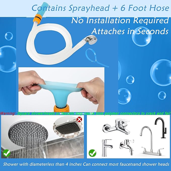 Handheld Shower Head with 6 Ft Hose Slip-On Faucet Attachment for Pet Bathing Kitchen and Utility Sink