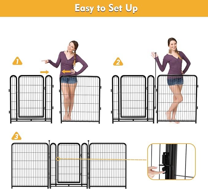 Dog Playpen 24 inch(H) 8 Panels Dog Fence Outdoor for Yard. Wide Door Low Threshold,Metal Dog Pen Heavy Duty Pet Puppy Exercise Pen for Rv Camping Garden Yard, Total 15.7 Ft(L)