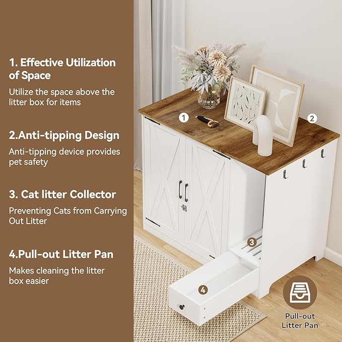 YUSING Litter Robot Enclosure, Cat Litter Box Furniture Hidden, Cat Litter Box Enclosure Cabinet Large with Double Doors and Pull-Out Drawer for Litter Robot