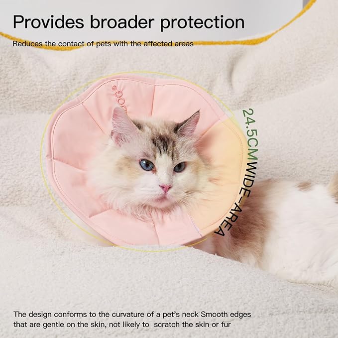 Touchdog Foldable Dog Cone Collar for Cats & Dogs - Adjustable Soft Recovery Collar with Waterproof PU Coating, Lightweight Design, 24.5cm/9.6in Wide Barrier (Pink, S)