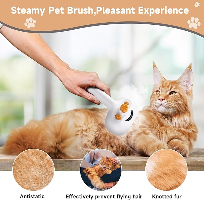 Pet Steam Brush for Dogs & Cats with Shampoo – 3-in-1 Grooming Spray Comb, Mist Massage & Defur Function, Water Spritz Deshedding Tool for Long/Short Hair, Indoor Pets (Puffease Cepillo de Vapor)