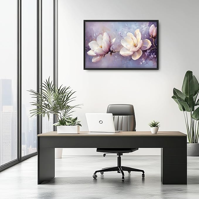 Large Floral Landscape Wall Art for Living Room, Purple Flower Canvas Oversized Wall Decor, Aesthetics Framed Pictures Painting Print Artwork for Bedroom Office 36L" x 24W"