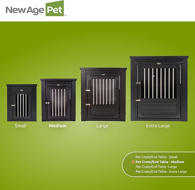 New Age Pet ECOFLEX Dog Crate End Table - Furniture-Style Pet Crate for Crate Trained Dogs - Stainless Steel Tubing & a Latched Closure - 10 Year Manufacturer's Warranty, Medium, Black