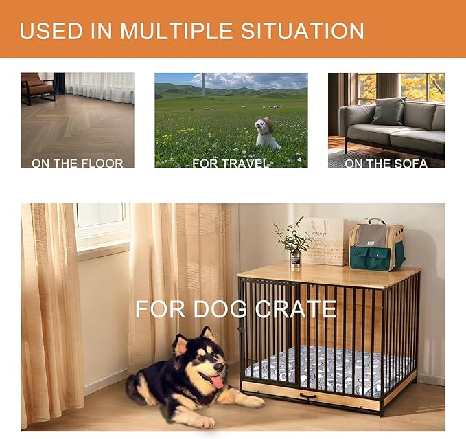 VANKEAN Reversible Cool and Warm Dog Bed Mat for Crates - Stylish Pad With Waterproof Inner Linings and Removable Machine Washable Cover, Firm Support for Small to XX-Large Dogs, Grey