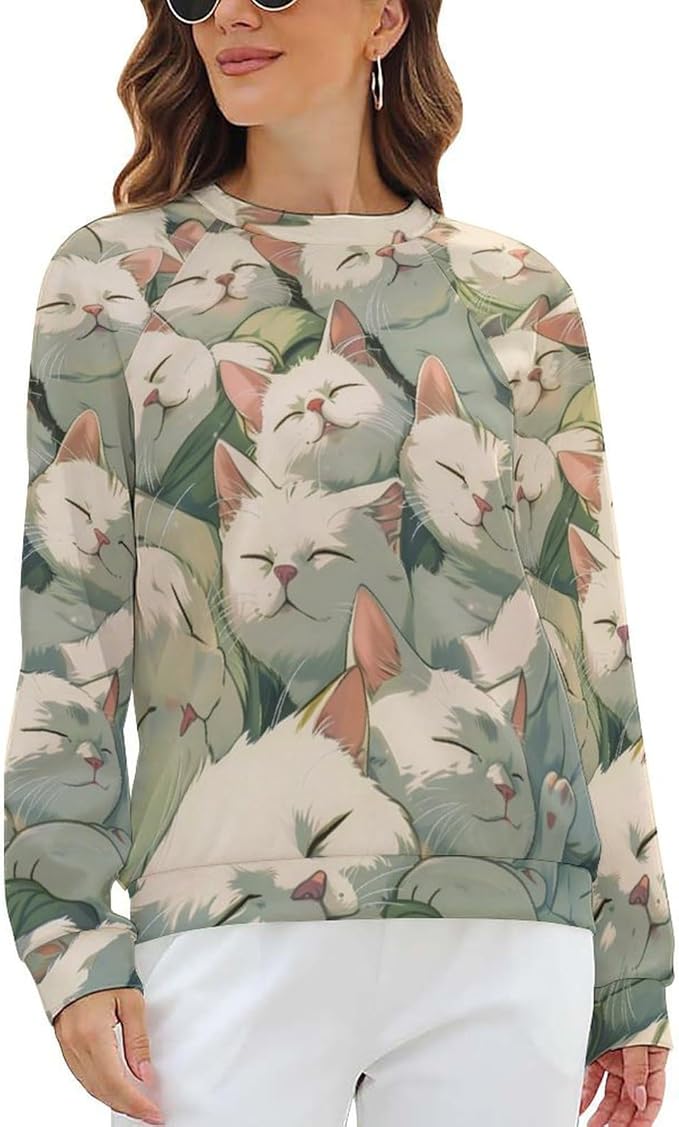 Womens Long Sleeve Tops Y2k Japanese Art Print Sweatshirts Fall Pullover for Women Crewneck Vintage Shirts Boho Tops