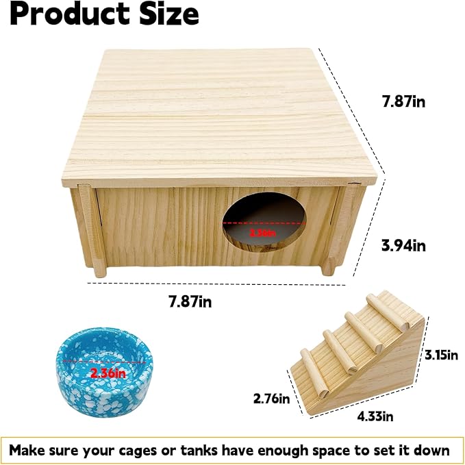 Wooden Hamster Hideout Gerbil House with Climbing Ladder and Window Habitats Decor Detachable Syrian Hamster Cage Accessories for Rat Gerbils and Other Small Pets