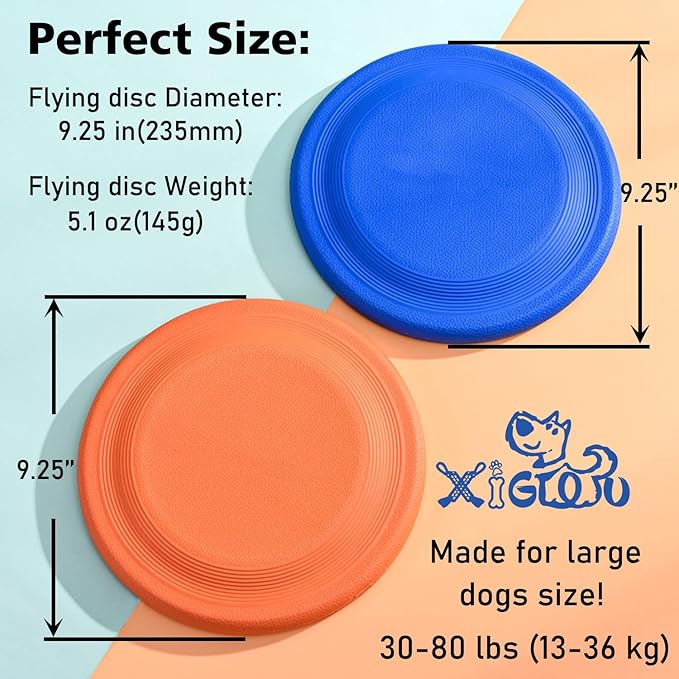 Dog Flying Disc - Durable Rubber Flying Disc Dog Toy - 9.25" Indestructible Rubber Dog Flying Discs Flyer Dog Toys - Puncture Resistant & Bite Resistant Extremely - for Medium Large Dogs