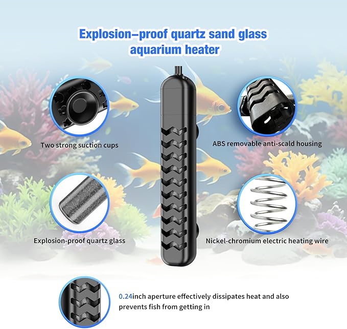 Submersible Aquarium Heater 100W/200W/300W/500W, Fish Tank Heater with high-Temperature Protection and Turtle Tank Heater with Automatic Power-Off When Leaving seawater or Freshwater.