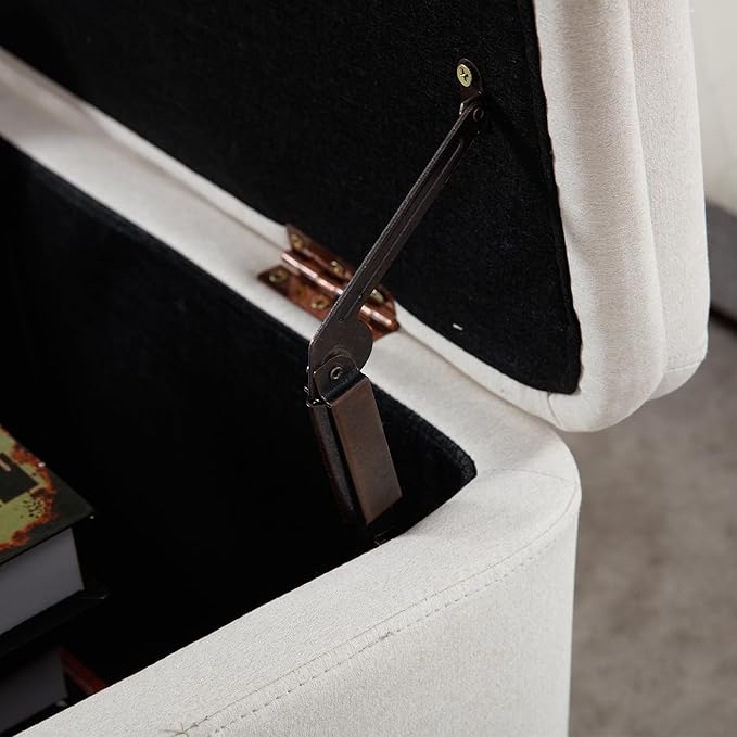 Wavy Ottoman Storage Bench Multi-Functional Narrow Entryway Bench Elegant End of Bed Bench with Storage and Safty Hinge for Living Room Entryway Hallway Bedroom Boutique, Beige