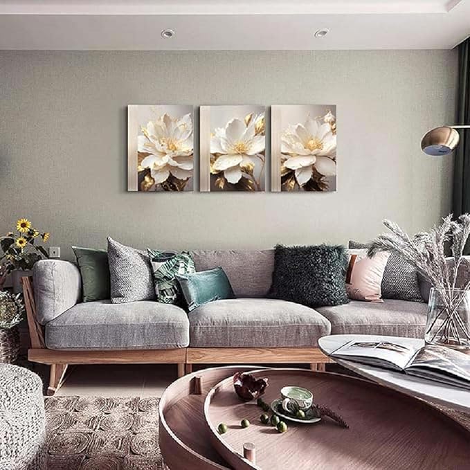 Yxbhhym Bathroom Wall Art White Flower Canvas Wall Art for Living Room Bedroom Wall Decor Floral Picture for Kitchen Hallway Home Decorations Framed Posters Prints 3 Piece