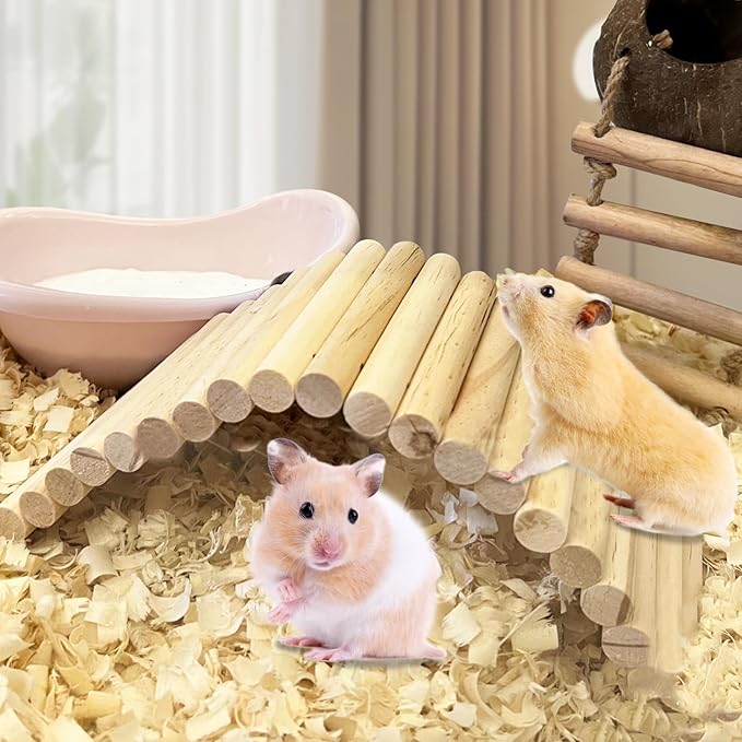 PIVBY 2PCS Wooden Hamster Ladder Bridge, Flexible Wood Tunnel Hide, Hamster Chew Toys for Small Animals Guinea Pig, Rat, Chinchilla, Gerbil, Mice, Mouse (Natural)