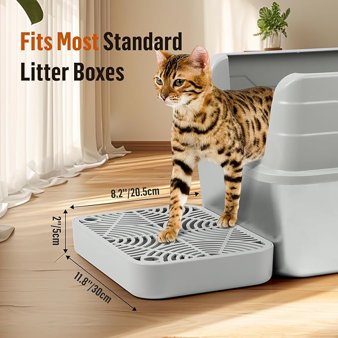 Litter Box Step, Cat Step/Ramp/Catcher with Filter Function, Easy to Clean, Filter Pedal Ideal for Kitten & Elderly Cats (Light Grey)