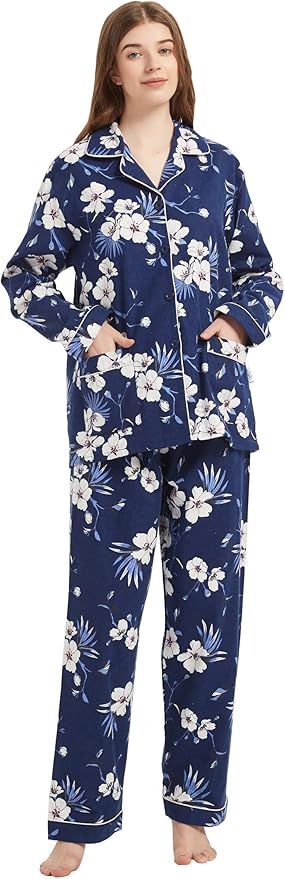GLOBAL Flannel Pajamas for Women 2-Piece Comfy and Cozy Flannel Pj Set Cotton Loungwear