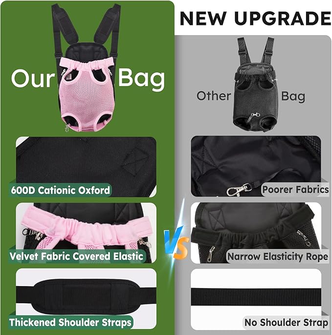 Pet Carrier Backpack, Hands-Free Adjustable Dog Front Carrier Legs Out & Easy-Fit Dog Backpack Carrier for Hiking Camping Traveling Cycling for Small Dogs and Rabbits (Medium, Pink)