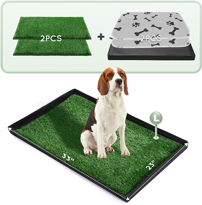 Dog Grass Pad with Foldable Dog Litter Box,Large Liner Base for Balcony,Ultra-Absorbent Artificial Grass Pads for Dogs Pee Pad Holder, Potty Training, 2 PCS Reusable Pee Pad