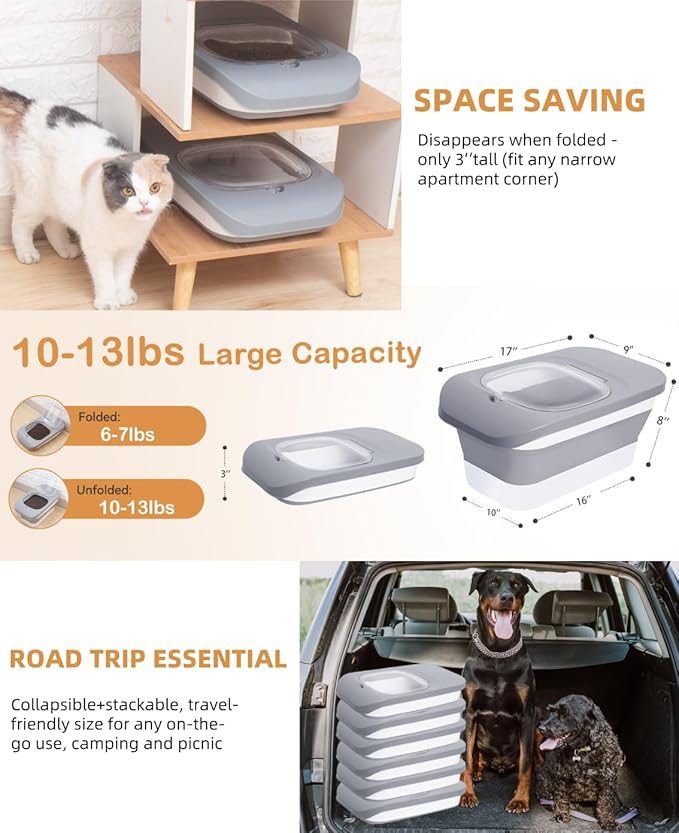 10-13 Lbs Dog Food Stroage Container, Collapsible Dog Food Containers with Airtight Lid, Pet Food Scoop and Silicone Dog Bowl, Pet Food Storage Container Dry Food for Dog, Cat and Other Pets